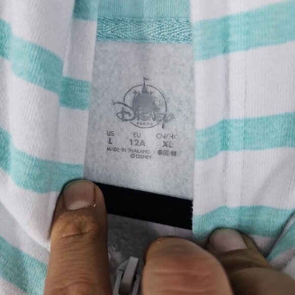 Disney Parks Sweatshirt Girls L Aqua Striped Full Zip Disneyland Minnie Mickey - Picture 8 of 16